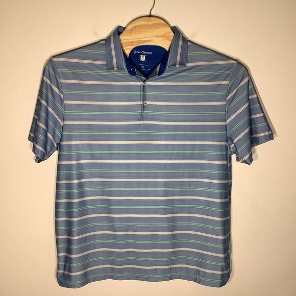 Hickey Freeman Mens Short‎ Sleeve Golf Polo Blue Striped Size Large - Picture 2 of 7
